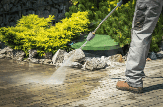 Pressure washing pavers