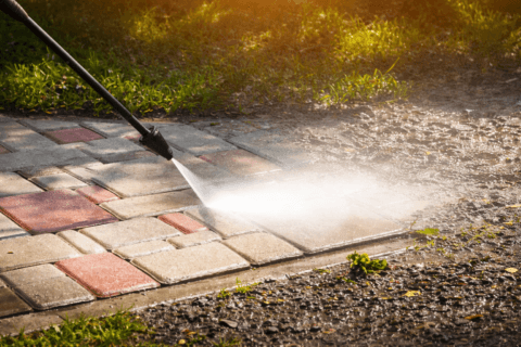 Pressure Wash Brick Sidewalk